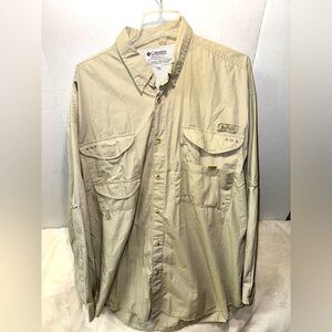 COLUMBIA PFG Omni-Shade Roll Tab Long Sleeve Vented Beige Fishing Shirt Size 2XL